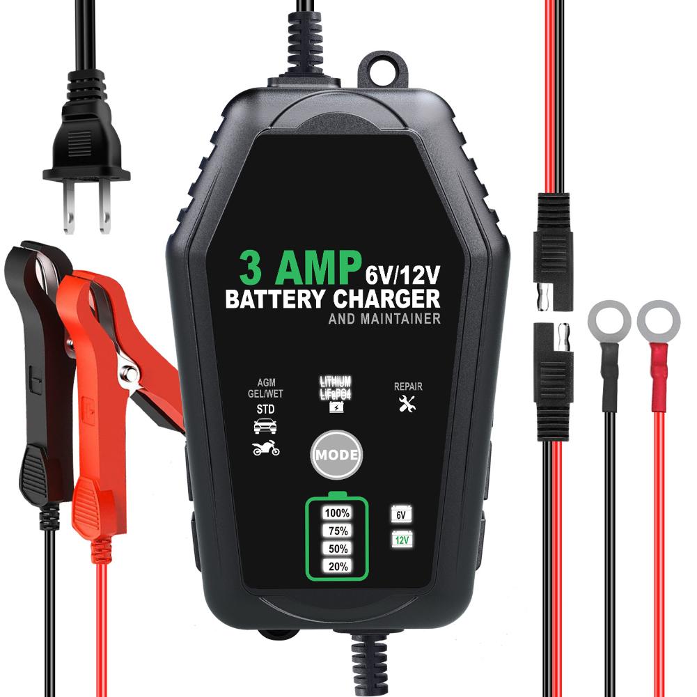 Vehicles Battery Charger Maintainer for 6V 12V Lithium,LiFePO4,Lead-acid Batt 'ψ E2H6